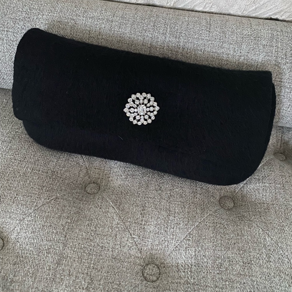 SHB Couture wool/felt clutch with rhinestone brooch